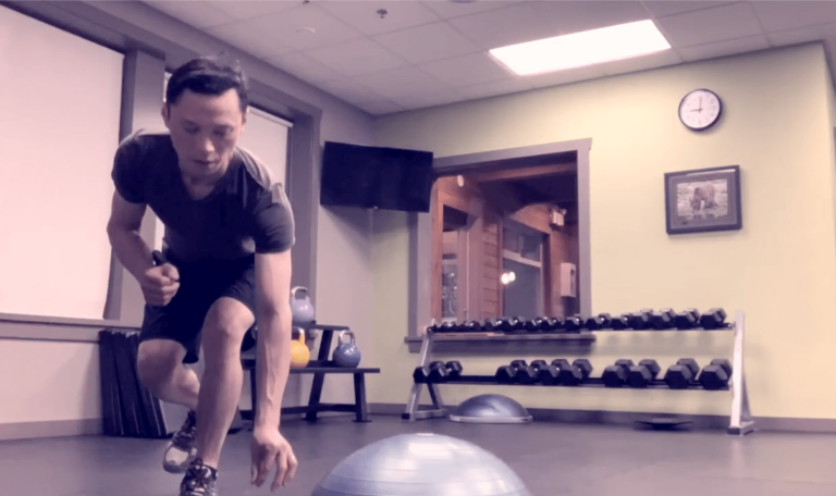 Ankle Sprain Injury – One Leg Squat Reaches With Lateral Bosu Ball Hops